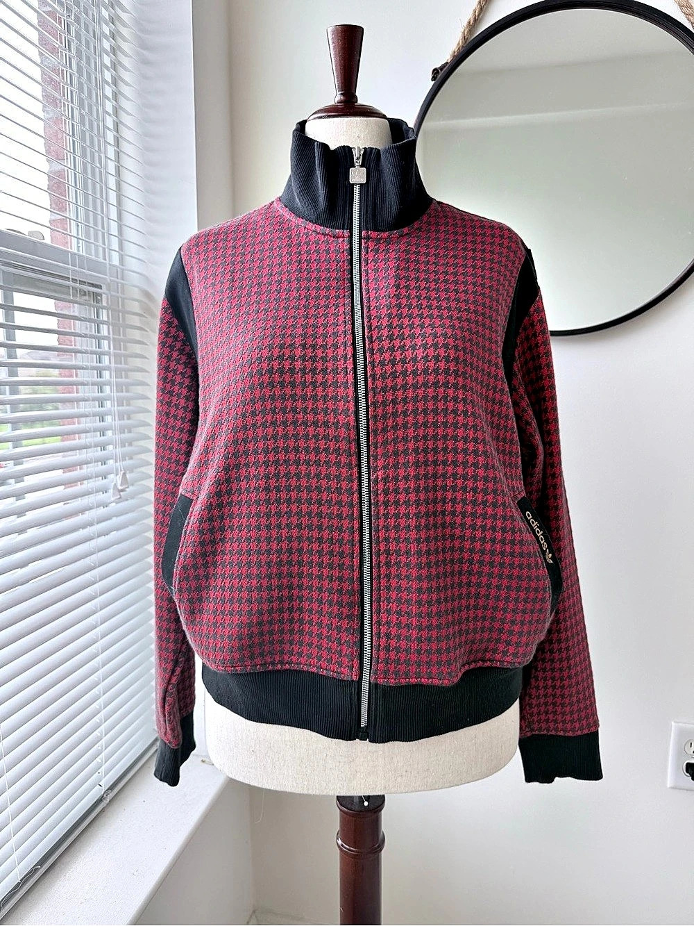 adidas Houndstooth Track Jacket Red & Black Runs Small